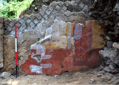 Detail of painted red wall. Photo by D. Nocera